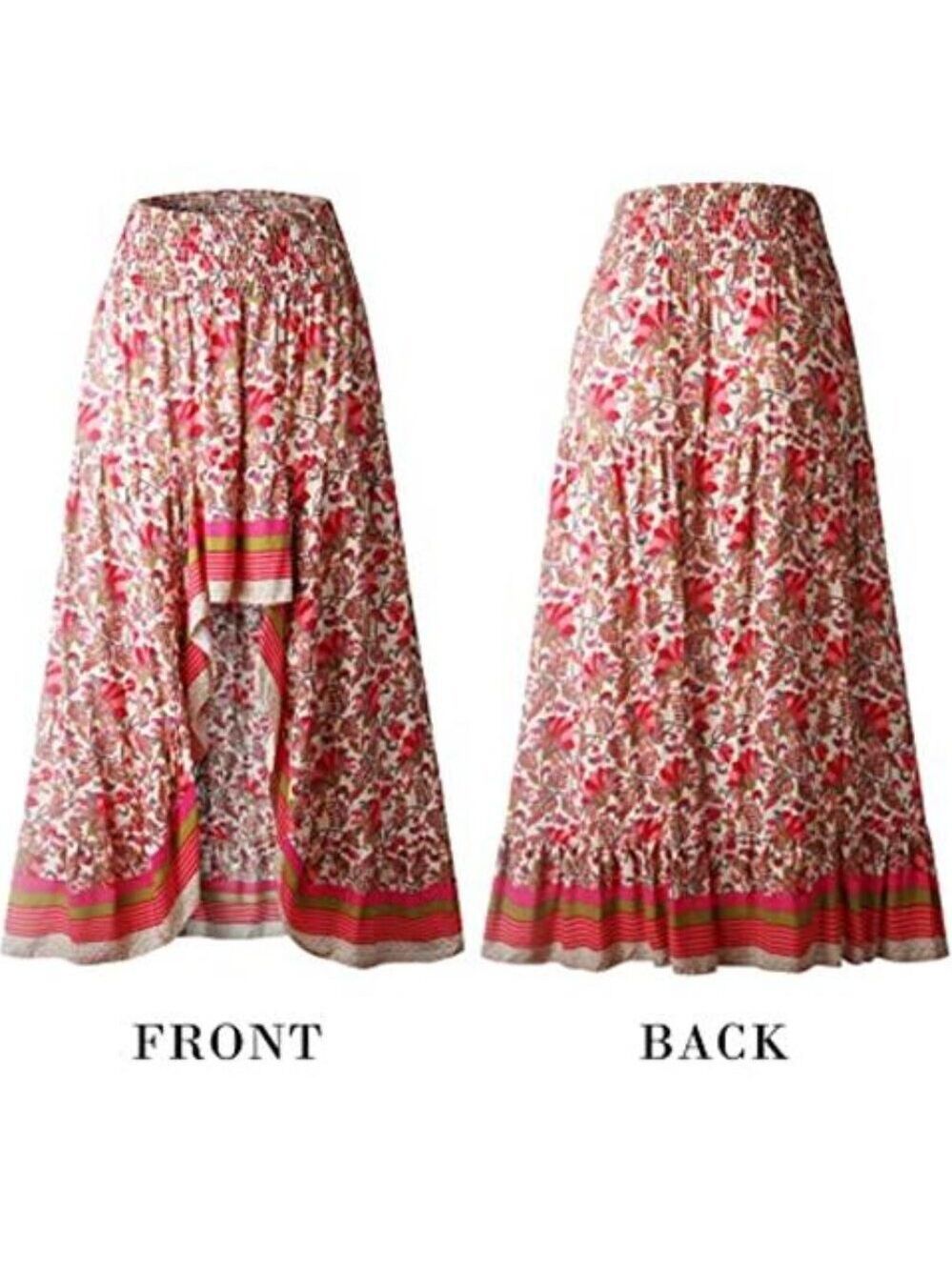 Fashion Pink Floral Long Skirt Elastic Waist Comfy Short Skirt - Picture 4 of 5